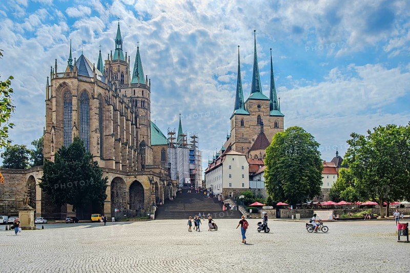 Cathedral and St Severin's Church on Cathedral Square in the historic old town of Erfurt, Thuringia, Germany, for editorial use only, Europe