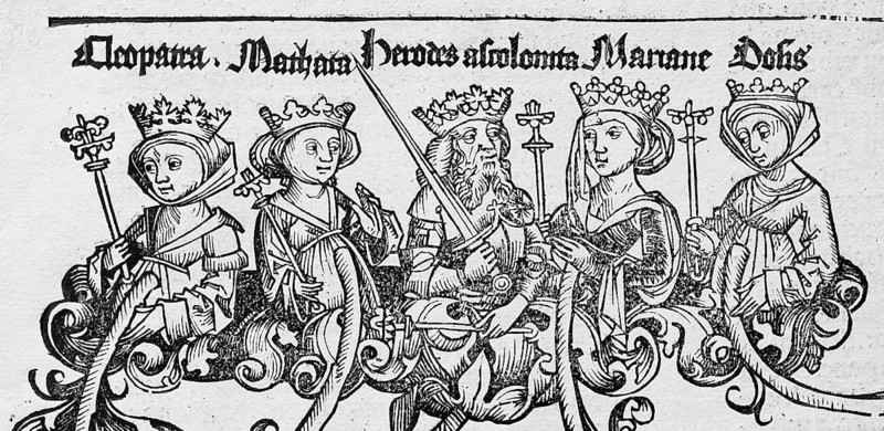 Cleopatra or Cleopatra and other depictions of famous personalities, woodcut, from Schedel'sche Weltchronik, Hartmann Schedel 1493