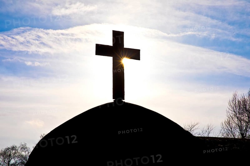 Artwork Migration object, cross on a former air raid shelter, artist Helmut Bettenhausen, Herne, Ruhr area, Germany, Europe