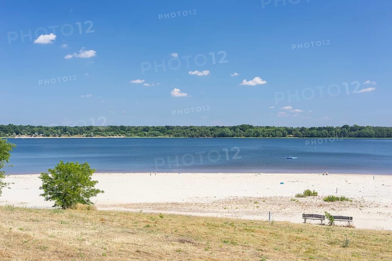 Southern bathing beach of Lake Dreiweibern, Lohsa, Lusatian Lakeland, Saxony, Germany, Europe