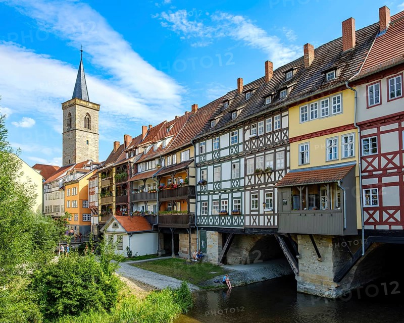 The Krämerbrücke in the historic city centre of Erfurt, Thuringia, Germany, is one of the city's famous landmarks and the longest continuously built bridge with houses in Europe, Europe