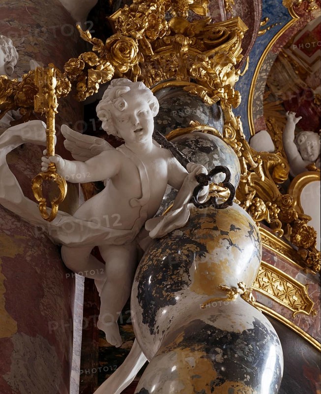 Columned angel from the Peter and Paul altar. Baroque monastery church from 1766, St., Sankt, Saint