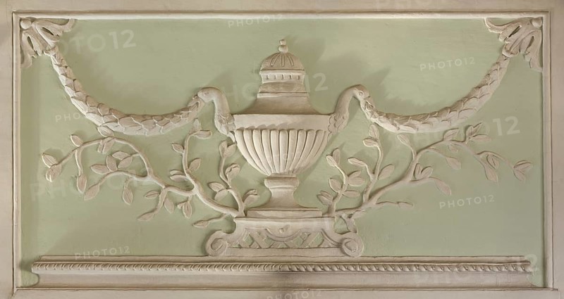 Brauweiler near Pulheim, abbey, prelature building, imperial hall, stucco detail above the door, supraporte