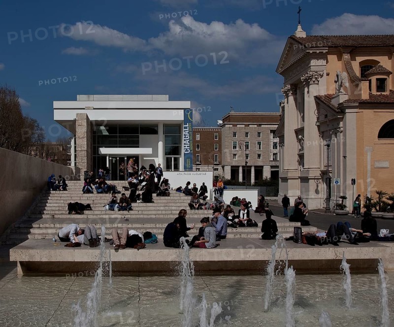 Rome Altar of Peace of Augustus new museum building 2006 by Richard Meier and Church of San Rocco 33828