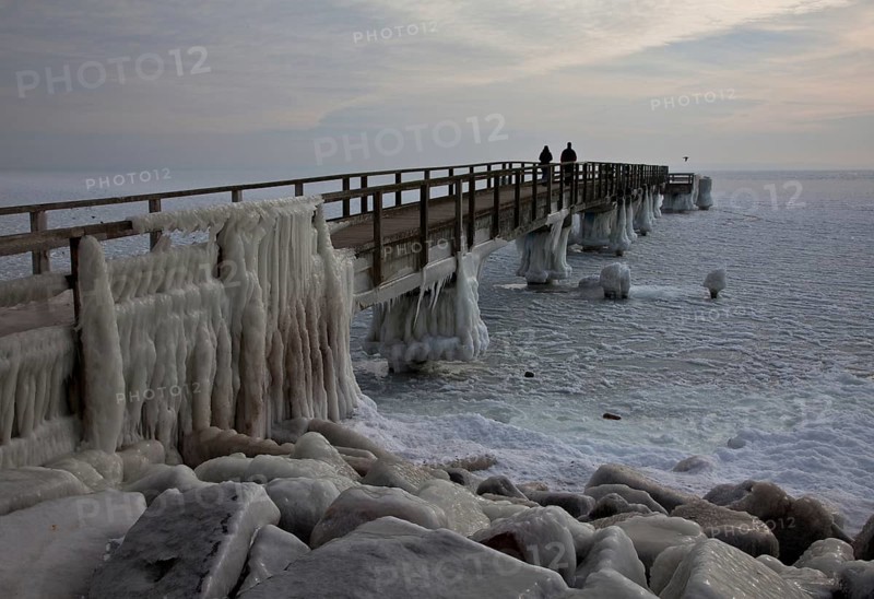 Sassnitz, pier with frozen Baltic Sea
