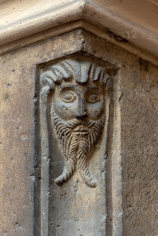 Mainz, St Martin's Cathedral, north side, market portal, detail of mask, bearded man