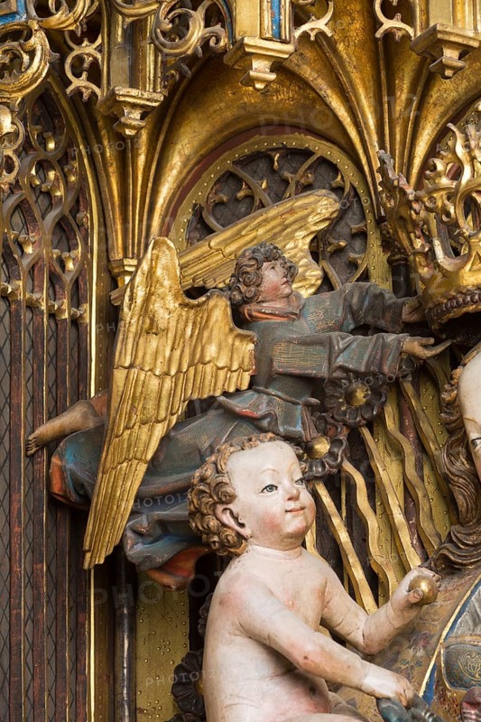 Marian altar (rosary altar) from the Heilig-Geist-Hospital, Lübeck or Hildesheim around 1525, angel next to the Madonna of the Rosary, St., Sankt, Saint