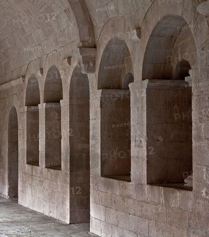 Cistercian monastery founded in 1148, cloister north wing, gate and window of the chapter house at the back gate to the staircase to the dormitory