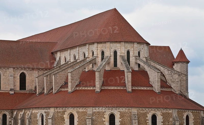 Pontigny Abbey Church Upper choir from east-south-east built 1145-1206. Largest preserved Cistercian church in France Total length 108 m, St., Saint, Saint