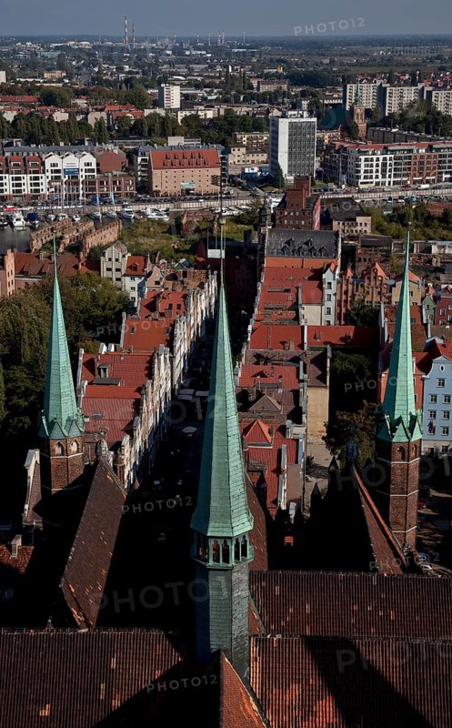 View from the tower over the roofs of the church to the east, St., Sankt, Saint