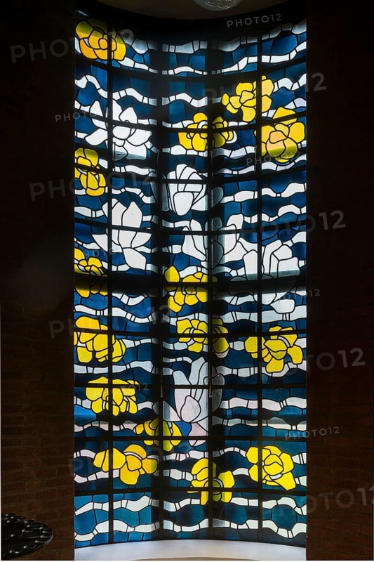 Built in 1964 by Gottfried Böhm, baptistery, windows with yellow roses