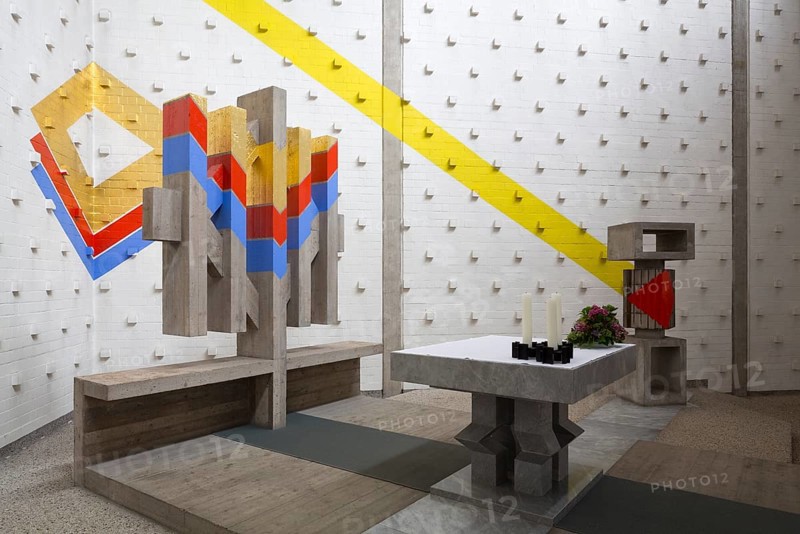 1966-1967 by Joachim G. Hanke, chancel with illusory perspective effect, St., Sankt, Saint