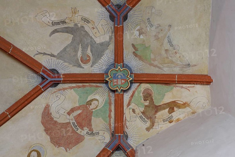South aisle, frescoes in the west bay, evangelist symbols Church of St., Church of St., St., St., Saint