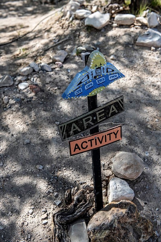 Car park sign for UFO, E.T. Fresh Jerky Shop, Extraterrestrial Highway, Rachel, Nevada, USA, North America