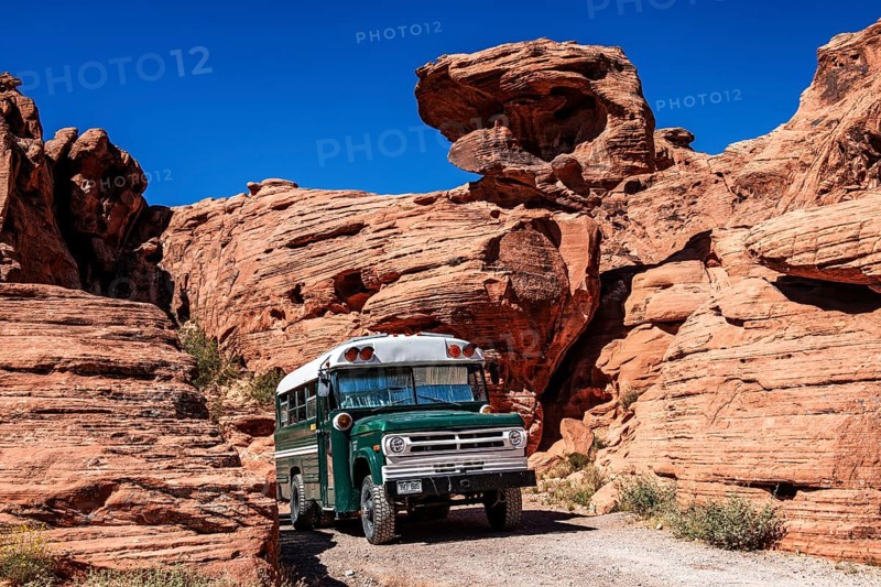 Motorhome at Atlatl Rock Campground, Valley of Fire State Park, Nevada, USA, North America