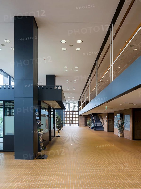 Former high-rise parliament building Langer Eugen, built 1966-1969 by Egon Eiermann, today headquarters of United Nations organisations, entrance hall, foyer