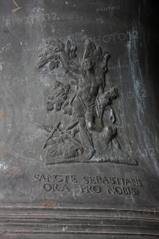 Parish bell, relief of St Sebastian, St, Saint, Saint