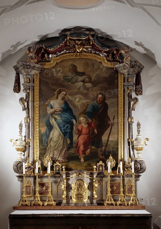 Spindlhof Castle, small chapel. Castle chapel with the rare patron saint of the Holy Family. Altarpiece, St., Saint, Saint