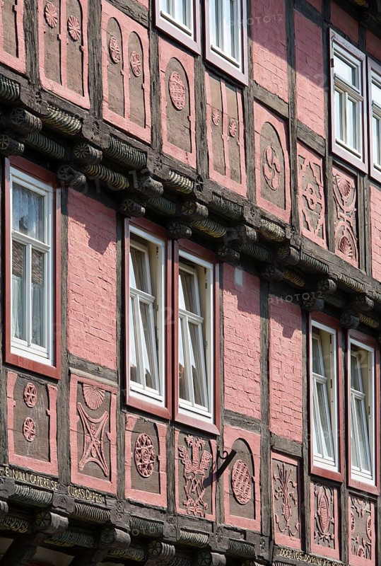 Half-timbered houses at Breite Straße 39 with craft sign
