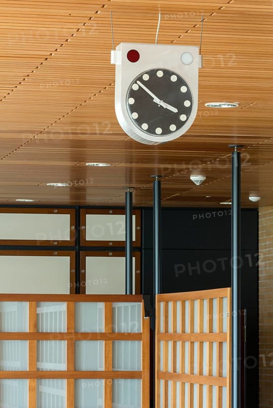 Former parliamentary tower Langer Eugen, built 1966-1969 by Egon Eiermann, today the seat of United Nations organisations, clock with display of parliamentary votes
