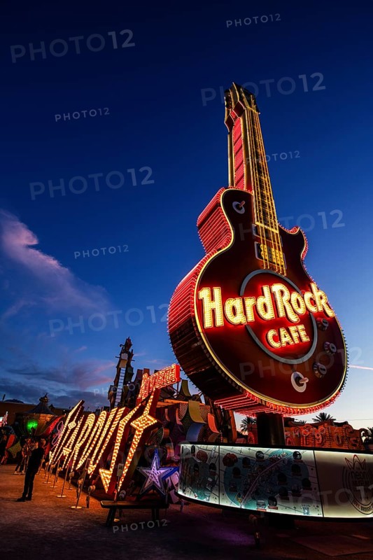 The Hard Rock Cafe neon guitar was modelled on Pete Townsend's Gibson Les Paul guitar from The Who, Boneyard, Neon Museum, Las Vegas, Nevada, USA, North America