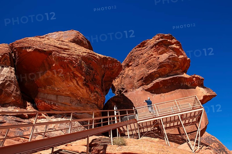 Atlatl Rock with rock carvings of the Nuwu and Southern Paiute, petroglyphs, Valley of Fire State Park, Nevada, USA, North America