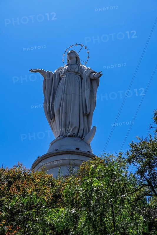 Statue of the Virgin Mary on the Cerro San Cristobal lookout mountain, Santiago de Chile, Chile, South America
