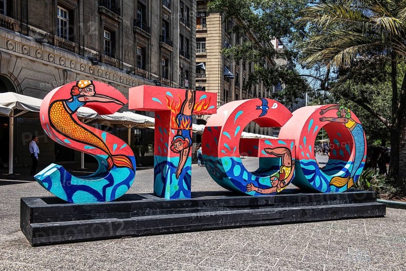 Work of art in the Plaza de Armas, Santiago de Chile, Chile, South America