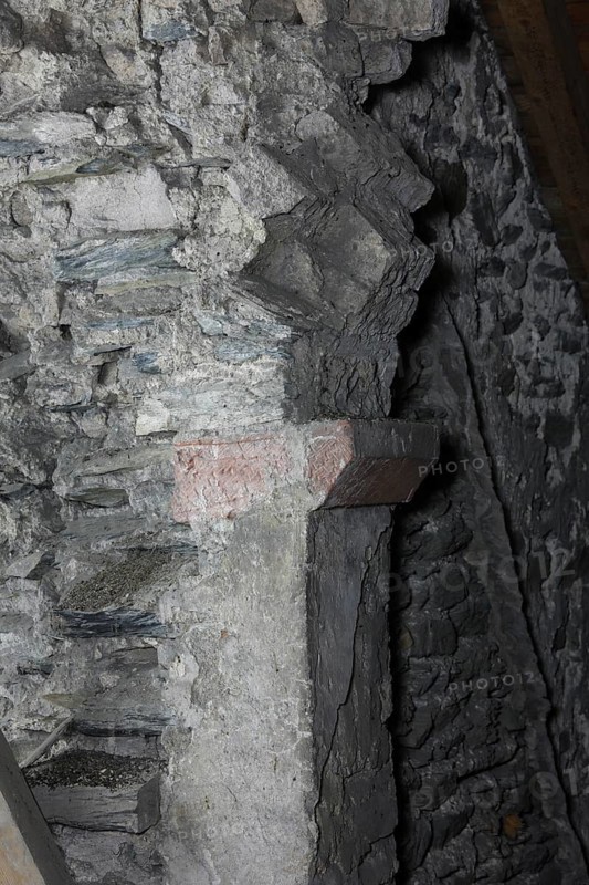 Above the choir vault, wall above the choir arch, remnant of a Romanesque window Church of St., Church of St., St., St., Saint