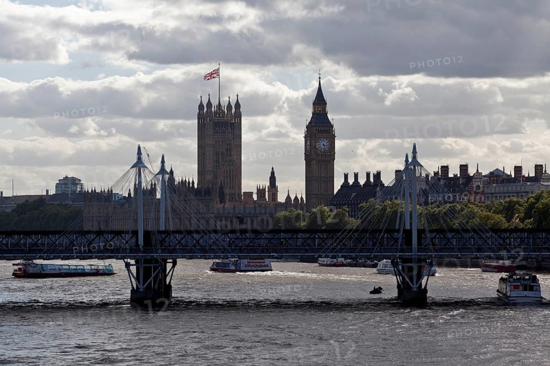 Left Victoria Tower, right BIG BEN built 1839-1888, in front Hungerford Bridge