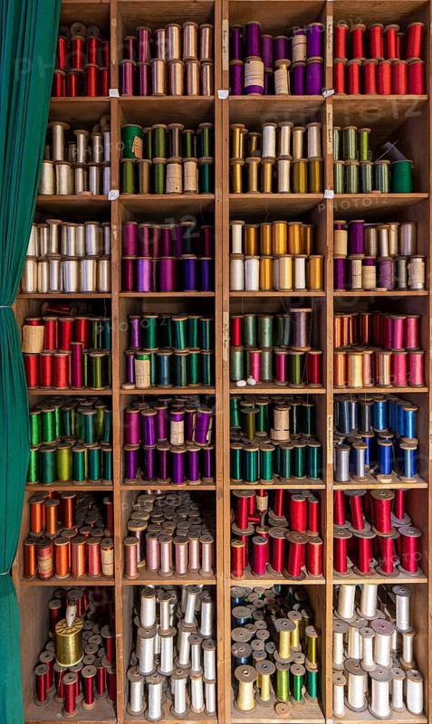 Krefeld, House of Silk Culture, former Hubert Gotzes parament weaving mill, now a museum. Weaving room with yarn rack