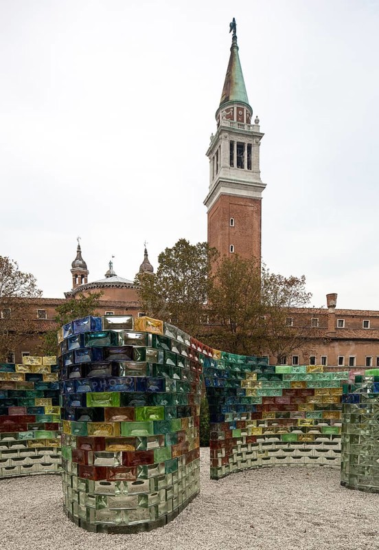 Italy Venice San Giorgio Maggiore -150 Architect Andrea Palladio Construction period 1566-1610 Monastery complex from east front artistic glass installation d Biennale 2017
