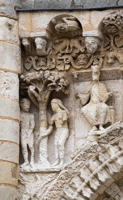 West façade, spandrel with Adam and Eve, St., Sankt, Saint