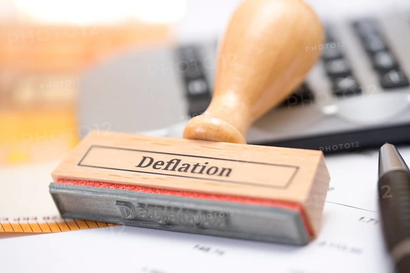 Stamp labelled deflation, increase in monetary value, capital market, stock market, stock exchange, interest rate screw, ECB