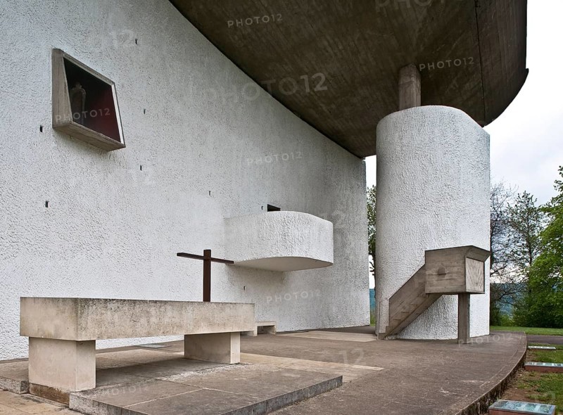 Notre Dame du Haut, Le Corbusier 1953 to 1955, east side from south-east, St., Sankt, Saint