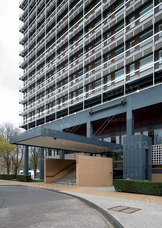 Former high-rise parliament building Langer Eugen, built 1966-1969 by Egon Eiermann, today headquarters of United Nations organisations, entrance area