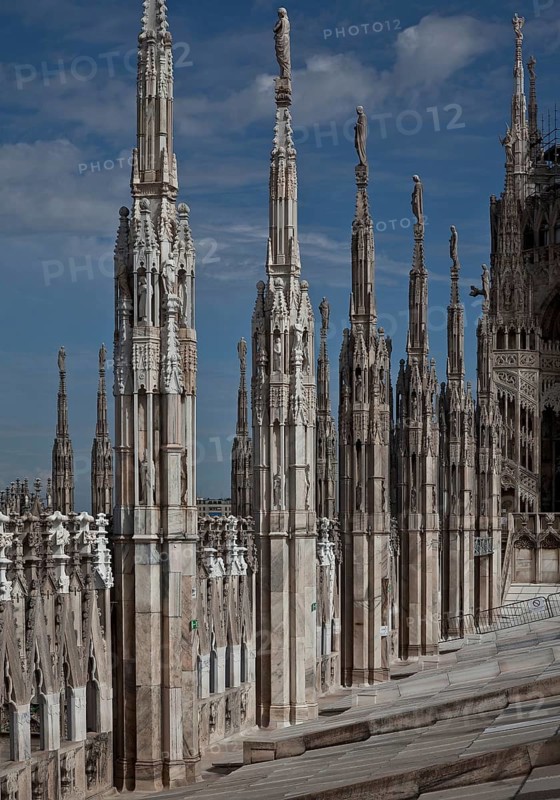 Roof terrace, part of the northern parapet made of wimpergen with cross flowers and pinnacles of the 19th century, St., Sankt, Saint
