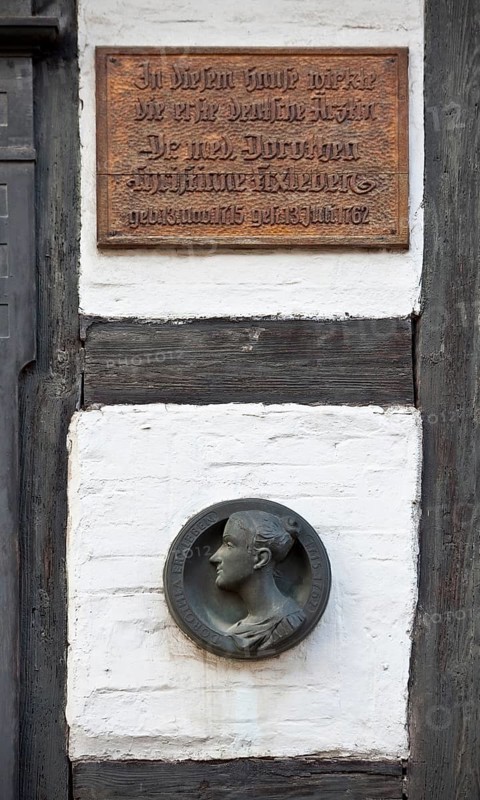 Place of work of the first female doctor DOROTHEA ERXLEBEN, 1715-1762, memorial plaque and portrait medallion
