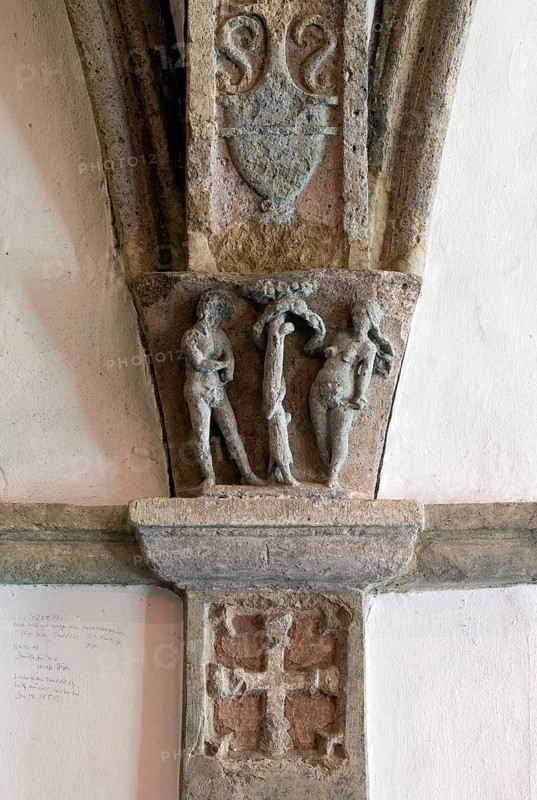 Capital with depiction of Adam and Eve, St., Sankt, Saint