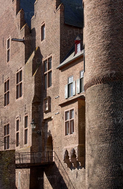 East side, with drawbridge and gables