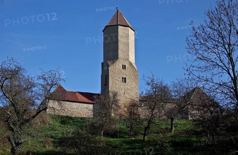 Noble castle begun at the beginning of the 12th century, later an Anhalt office and domain, partial view of the 13th century keep from the south-east, height 25 m