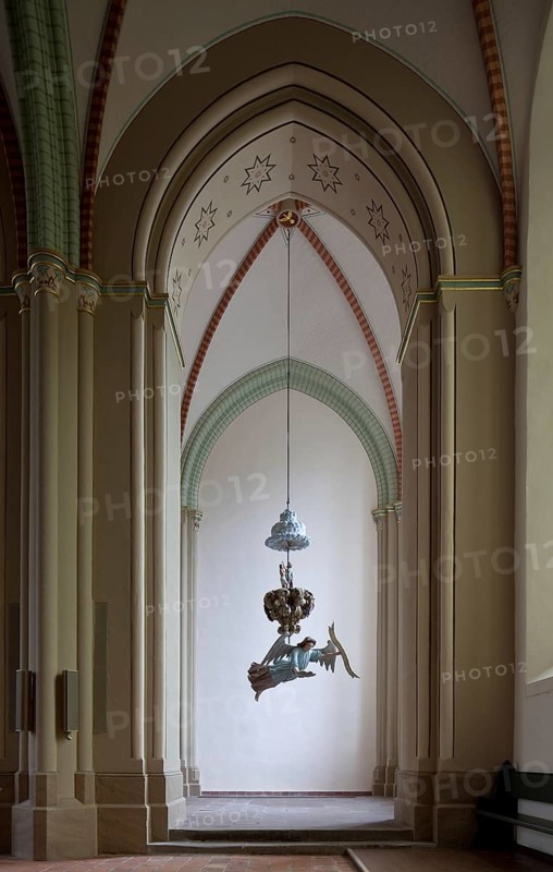Clausthal-Zellerfeld Church of St Salvatoris. Aisle with baptismal angel. Built 1675-83 by Erich Hans Ernst Interior rebuilt in neo-Gothic style in the mid-19th century by Conrad Wilhelm Hase, St., Sankt, Saint