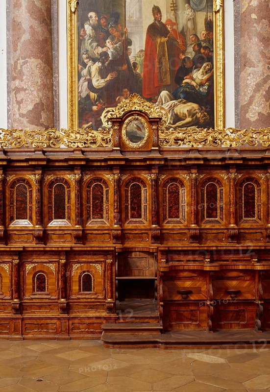 South choir stalls. Baroque monastery church from 1766, St., Sankt, Saint