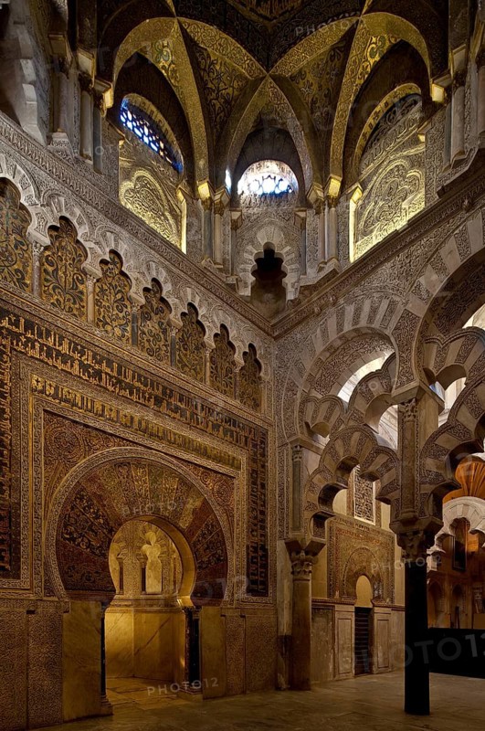 Mezquita-Catedral de Córdoba, prayer niche, above Mirhab main dome, on the right interlaced polygonal arches, St., Saint, Saint