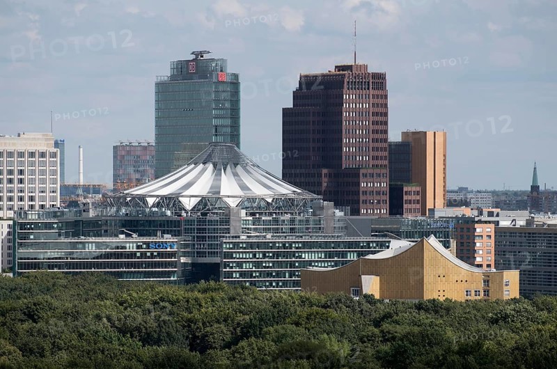 View from the Siegessäule towards the east, Sony Centre on the left, Philharmonie on the right