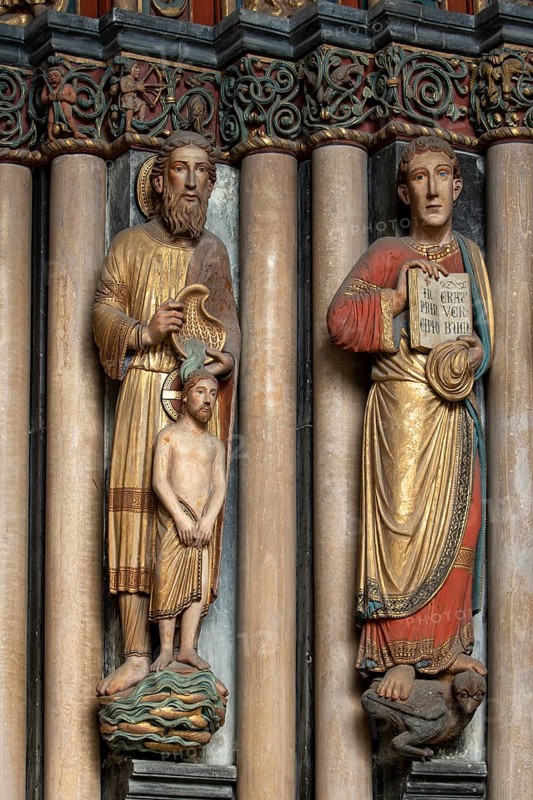 Maastricht, Basiliek van Sint Servaas (Basilica of St Servatius), mountain portal, figures of St John the Baptist and St John the Evangelist on the wall