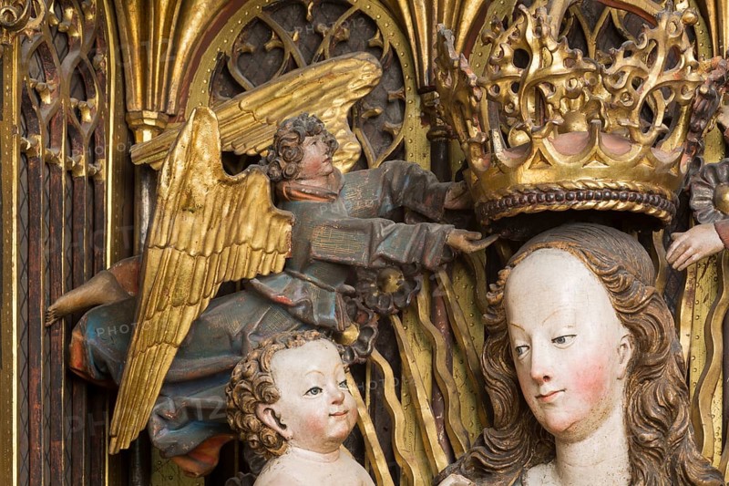 Marian altar (rosary altar) from the Heilig-Geist-Hospital, Lübeck or Hildesheim around 1525, angel next to the Madonna of the Rosary, St., Sankt, Saint