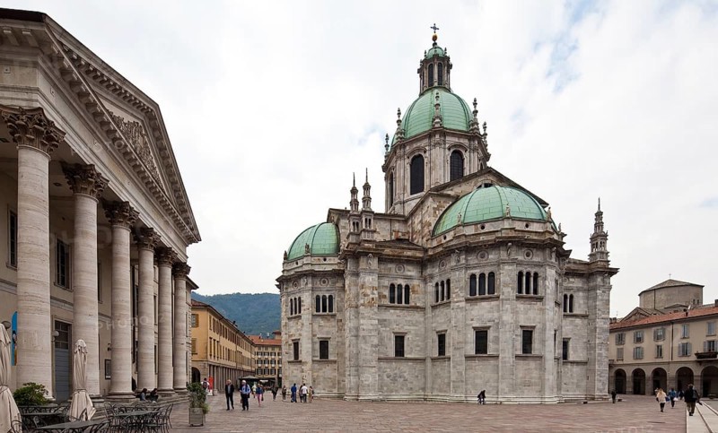 Italy Como left Teatro Sociale 19th century right Cathedral begun in 1396 Continued construction until the 16th century Dome added in the 18th century, St., Saint, Saint
