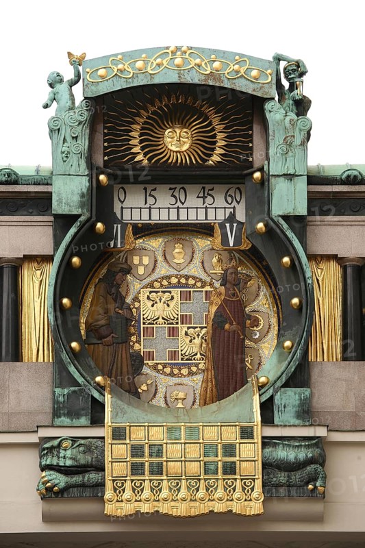 View from the north, music box at the Anker-Versicherung building on Hoher Markt in the historic centre of Vienna, 1911 and 1917 according to the plans of the Art Nouveau painter Franz Matsch