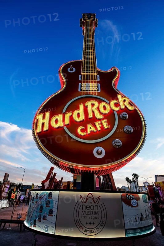The Hard Rock Cafe neon guitar was modelled on Pete Townsend's Gibson Les Paul guitar from The Who, Boneyard, Neon Museum, Las Vegas, Nevada, USA, North America